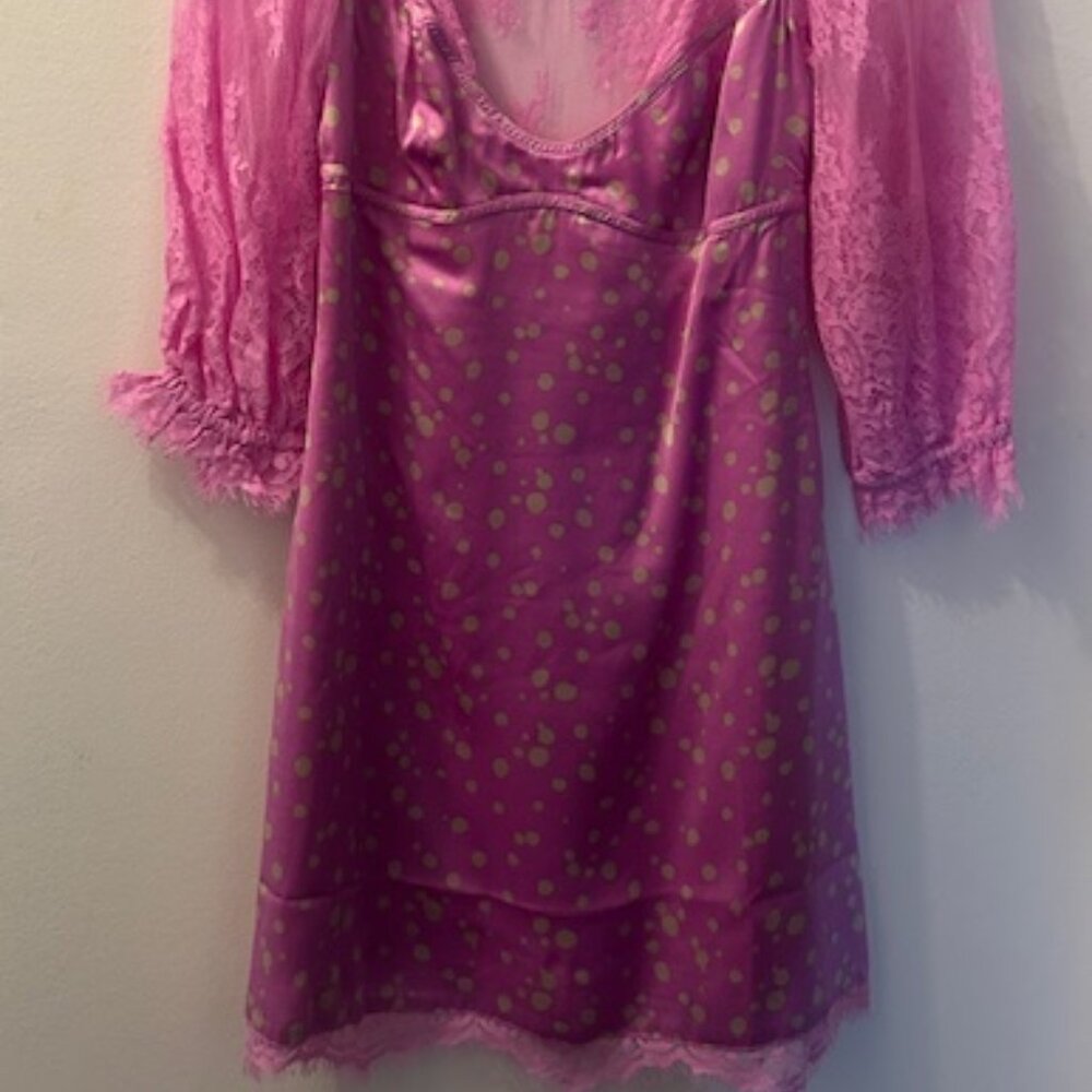 Free People About That Mini Barbie Pink Lace Polka Dot V Neck Mini Dress NWT - Picture 10 of 16